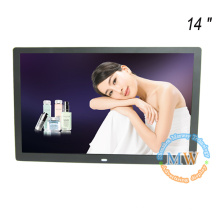 Chegada nova magro 14 &quot;moldura digital com vídeo HD MP3 MP4 multifunções